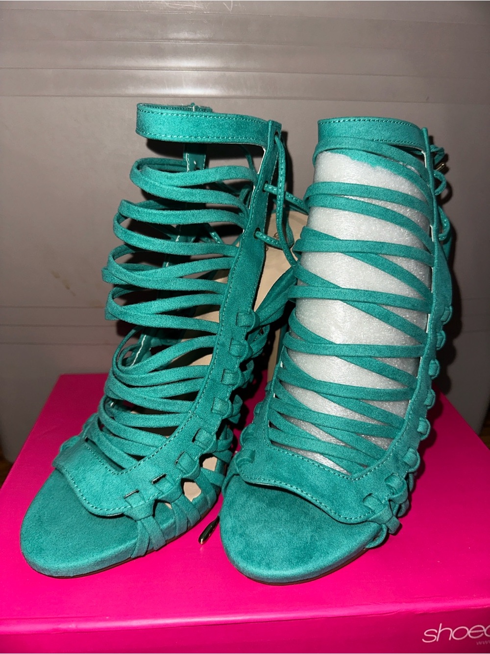 Shoe Dazzle Teal Strappy Lace-Up High Heel Sandal